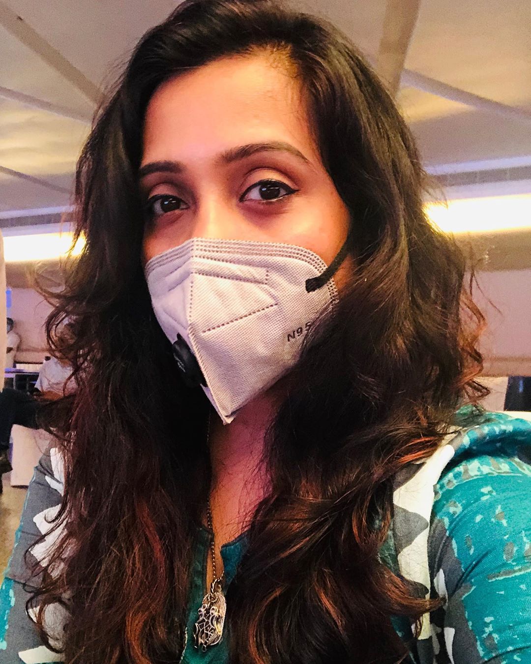 Malayalam actress Poojitha menon in Wearing mask