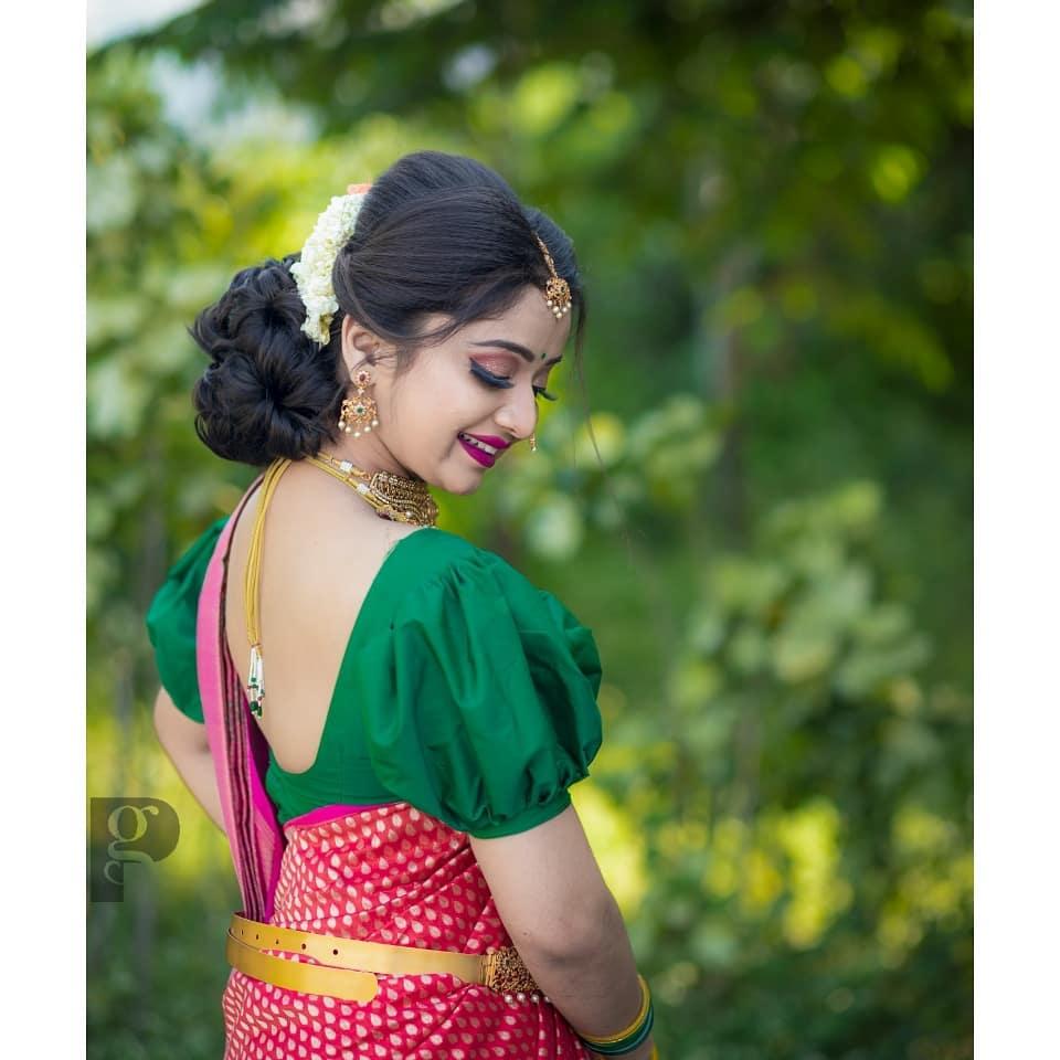Priya j achar looking very beautiful in saree