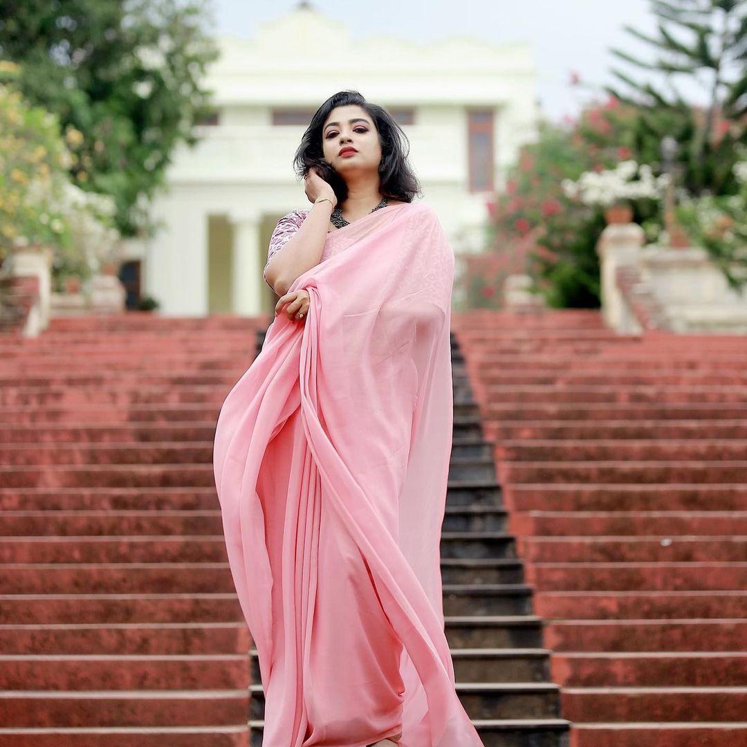 Nima Chandran in pink transparent saree photos |Nima Chandran beautiful and cute photos