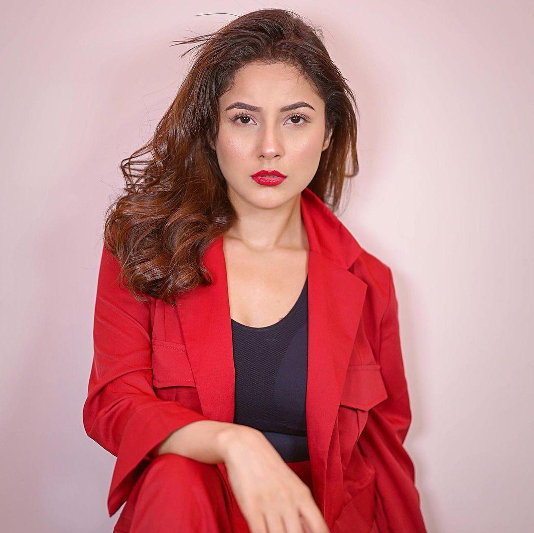 Shehnaaz Gill in red dress hot stills | Shehnaaz Kaur Gill latest hot and sexy stills