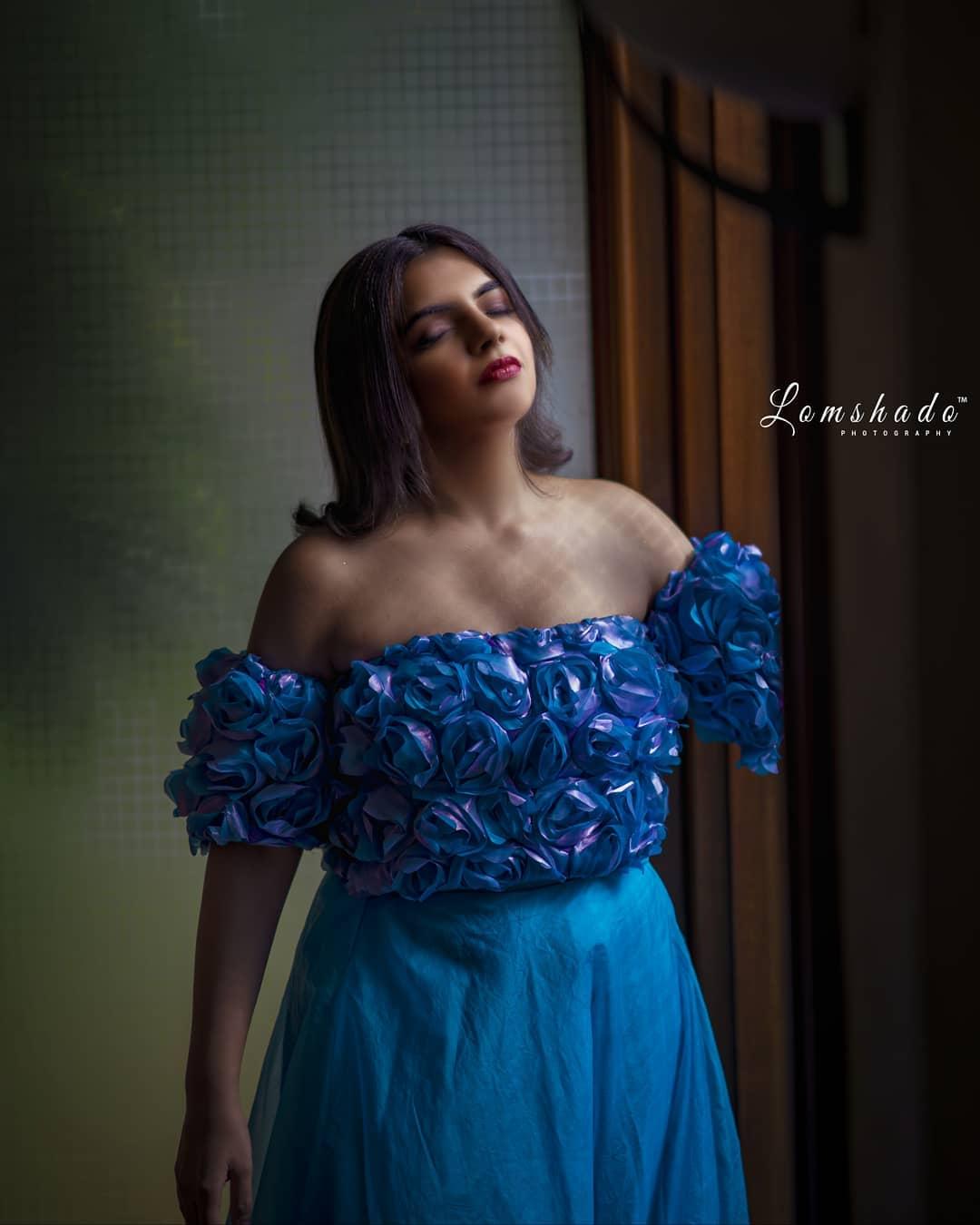 Akshaya Premnath in glamorous blue dress photos | exclusive hot and sexy photoshoot