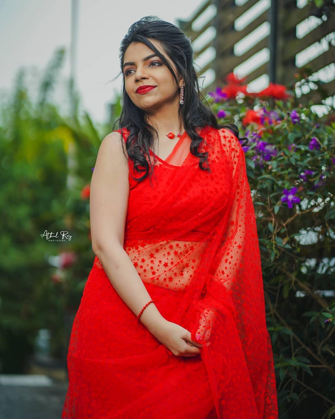 Red transparent hot photos gallery | Akshaya Premnath looking very attractive hot stills