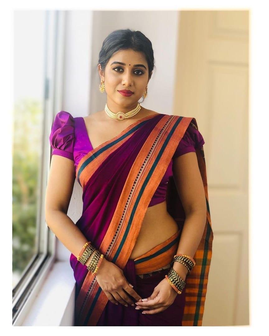 Shilpa Manjunath in saree latest trends | South Indian saree look for wedding