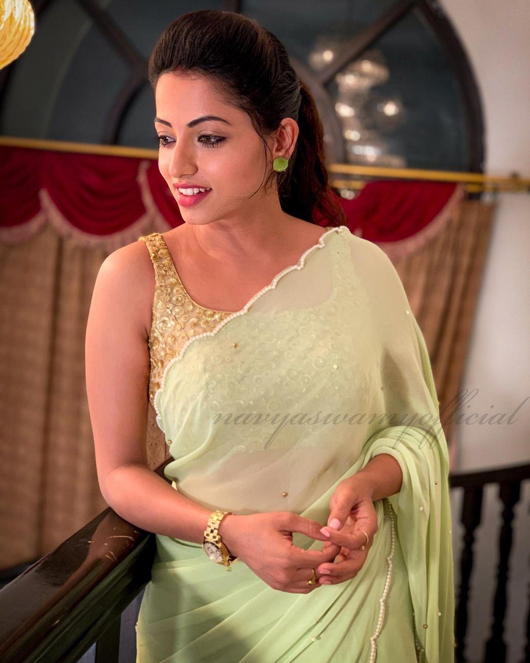 Sleeveless blouse fashion photos |Navya Swamy latest hot and spicy photos