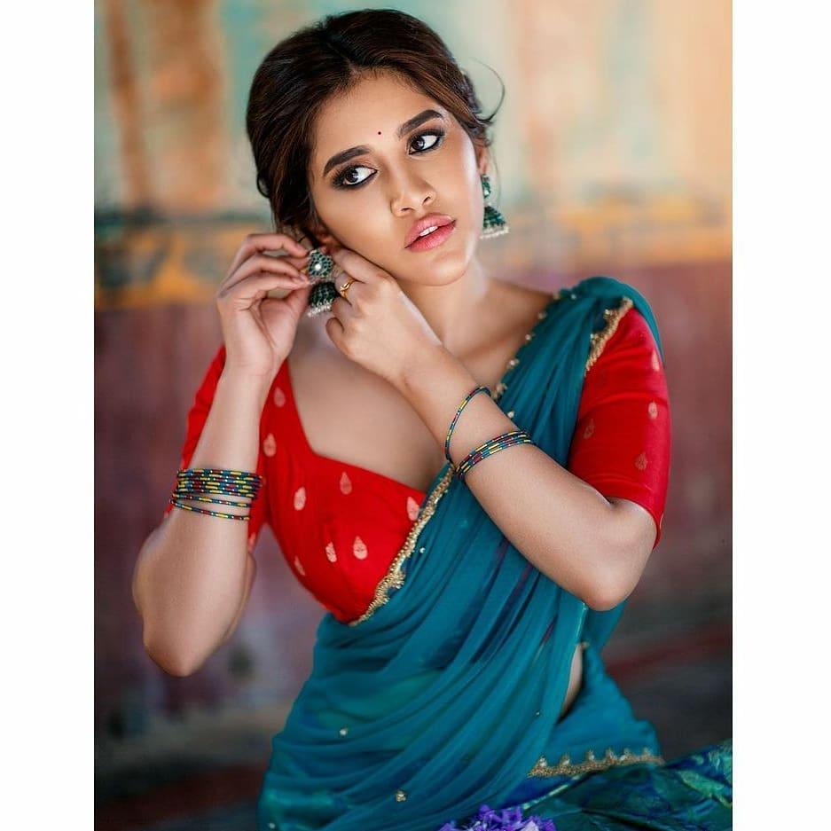Half saree hot photos | Nabha Natesh in transparent half saree hot photos