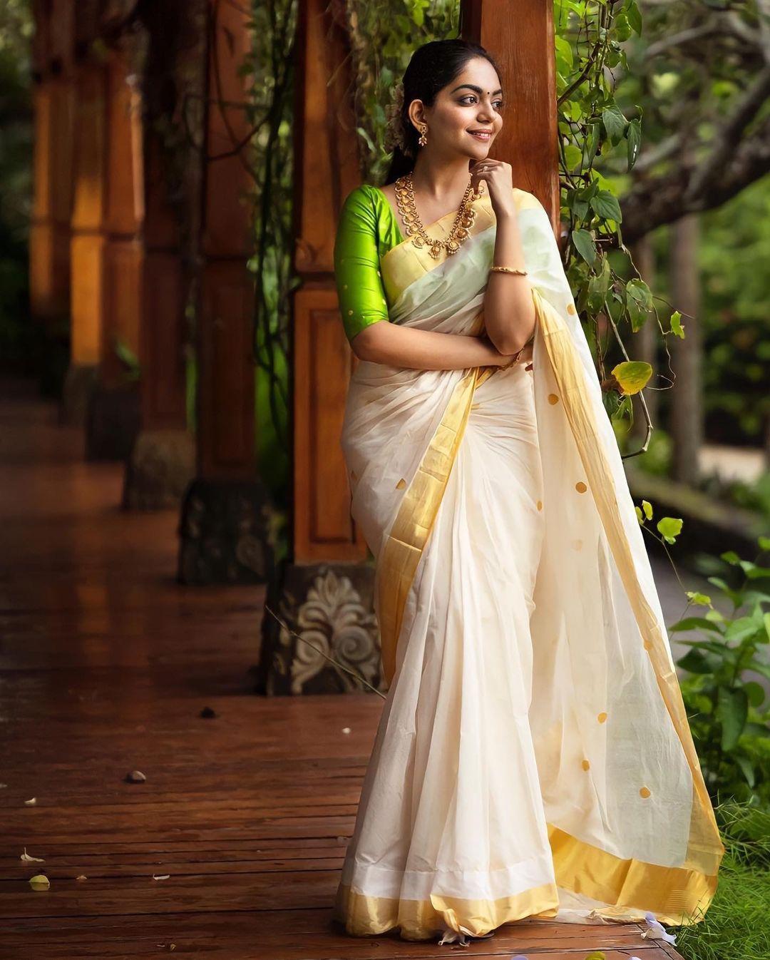 Kerala set saree photos gallery | Ahaana krishna exposing latest hot photos gallery