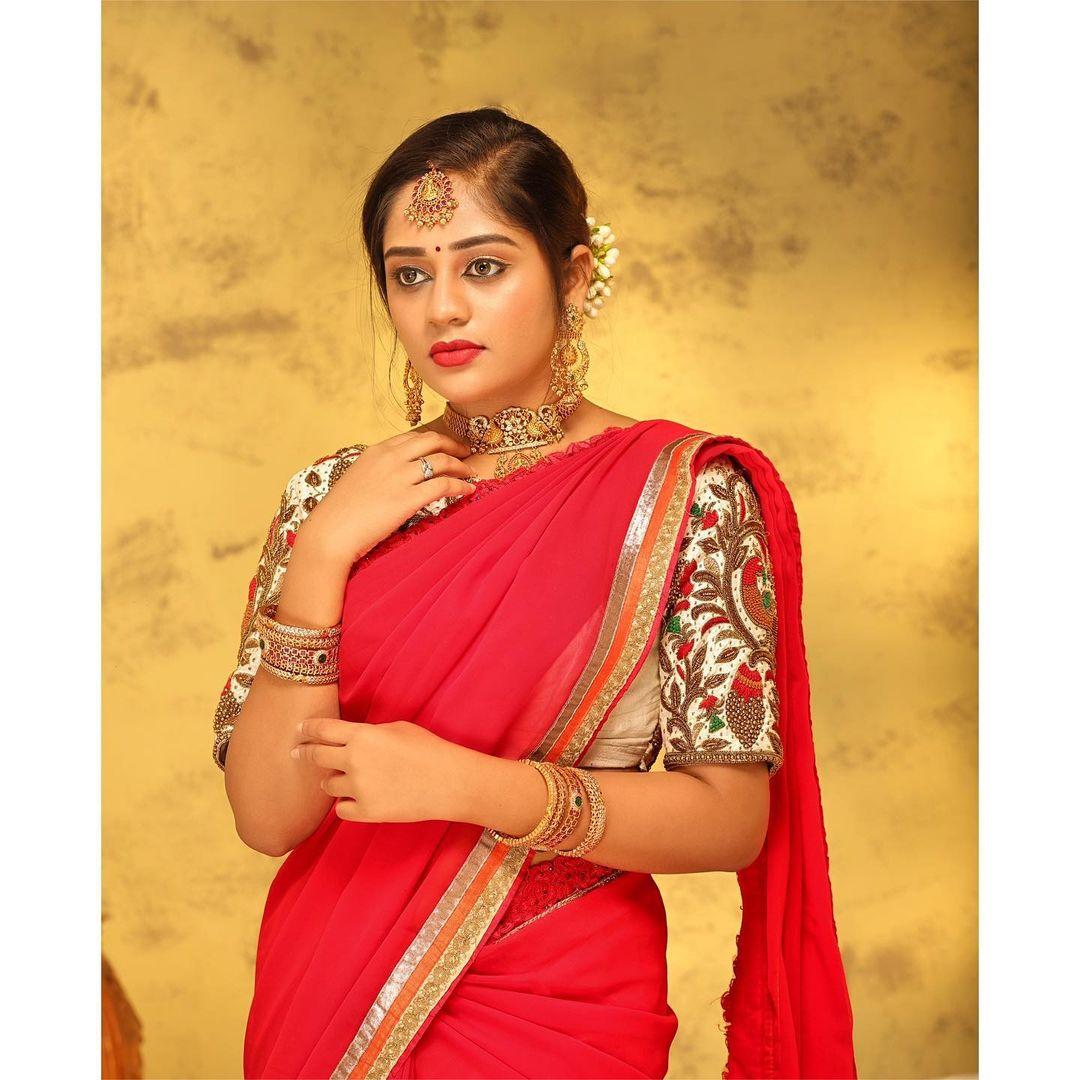Red saree hot photos | South indian actress Deepshikha looking very glamorous and hot photos