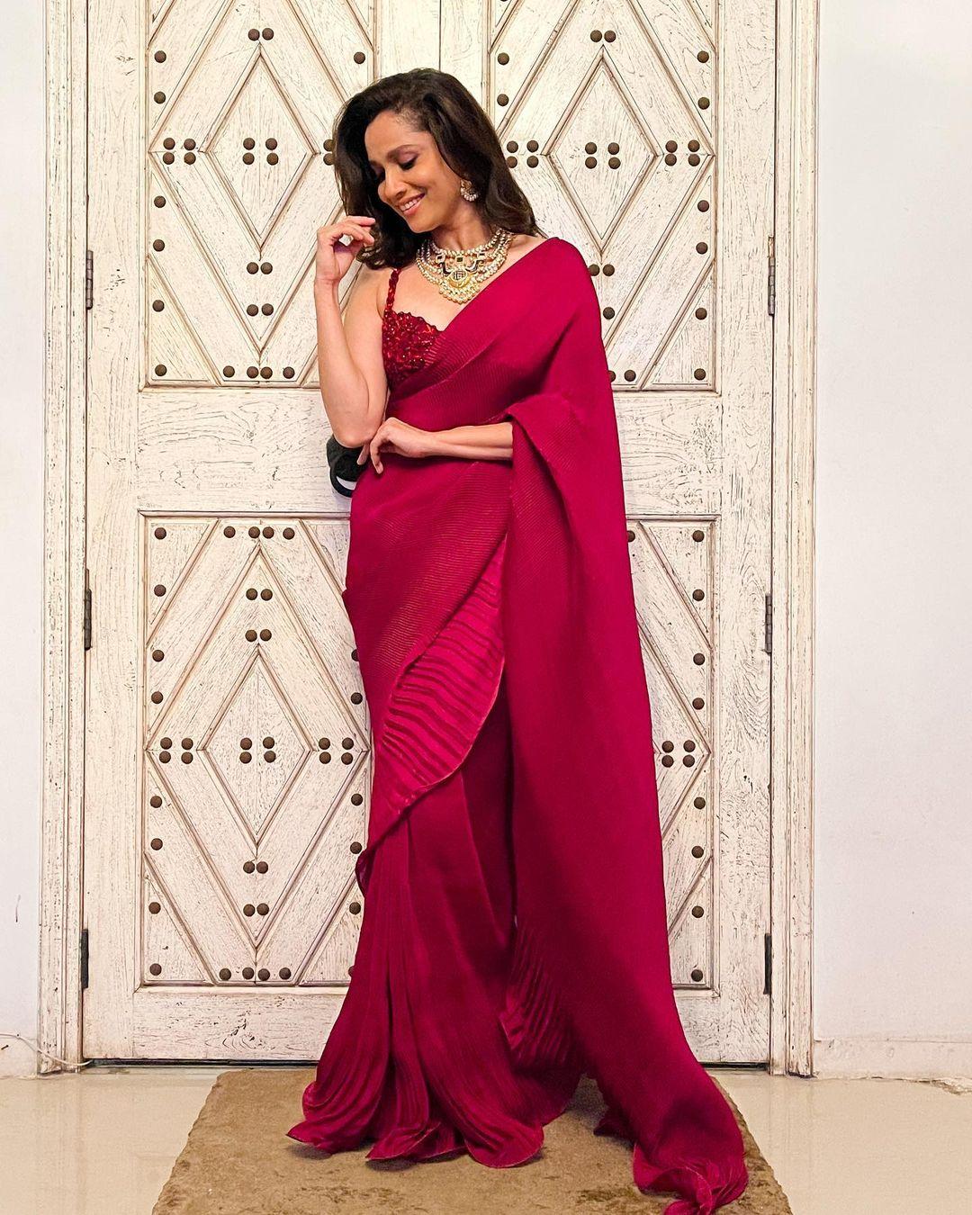 Bollywood actress Ankita Lokhande in red saree hot photos | latest hot and sexy photoshoot