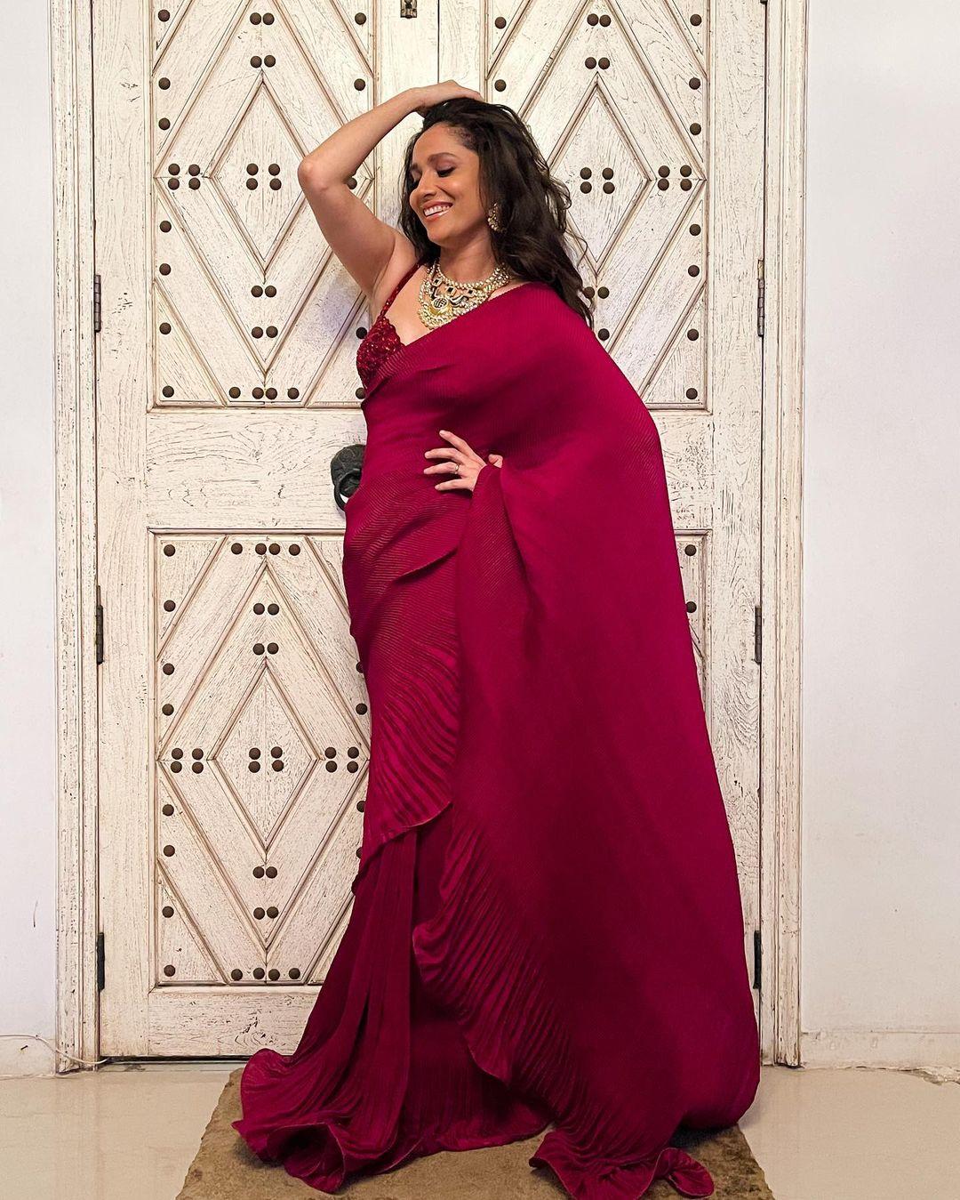 Bollywood actress Ankita Lokhande in red saree hot photos | very glamorous and attractive hot stills