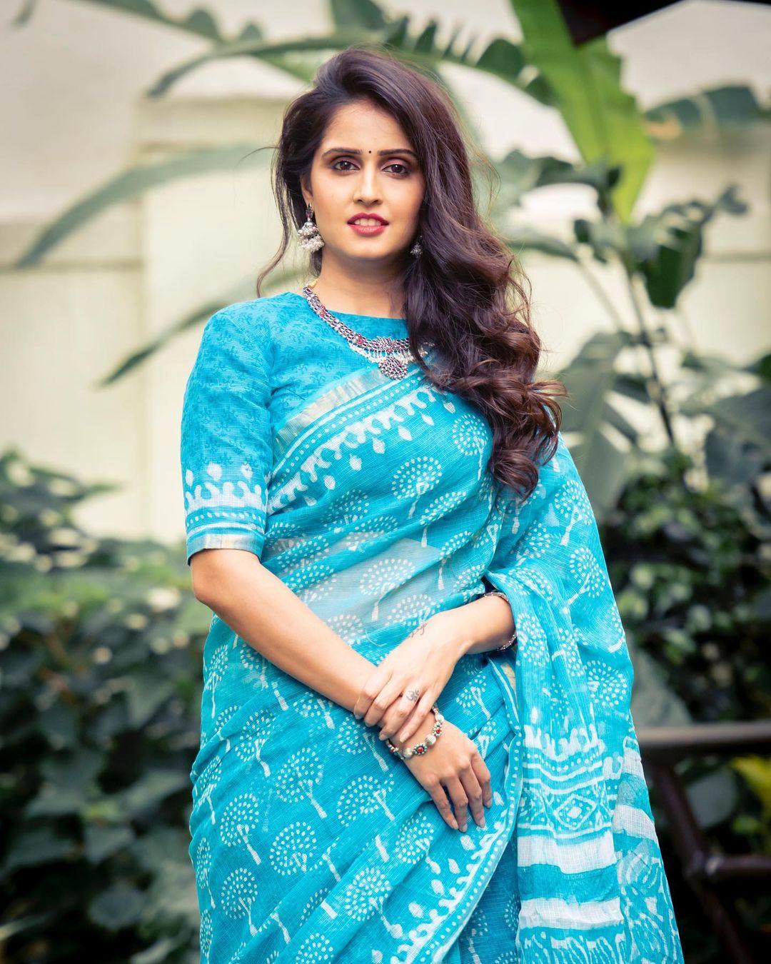 Sandalwood actress Ashita Chandrappa in blue transparent saree hot photos | Ashita Chandrappa very beautiful and glamorous pictures