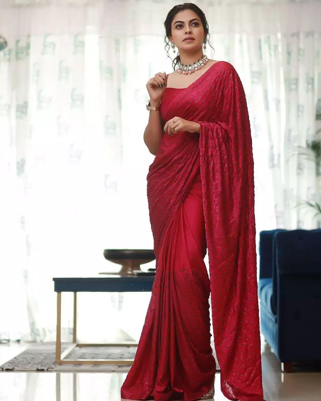 Anusree in sleeveless blouse hot and spicy photos in red saree |Anusree very beautiful and cute stills