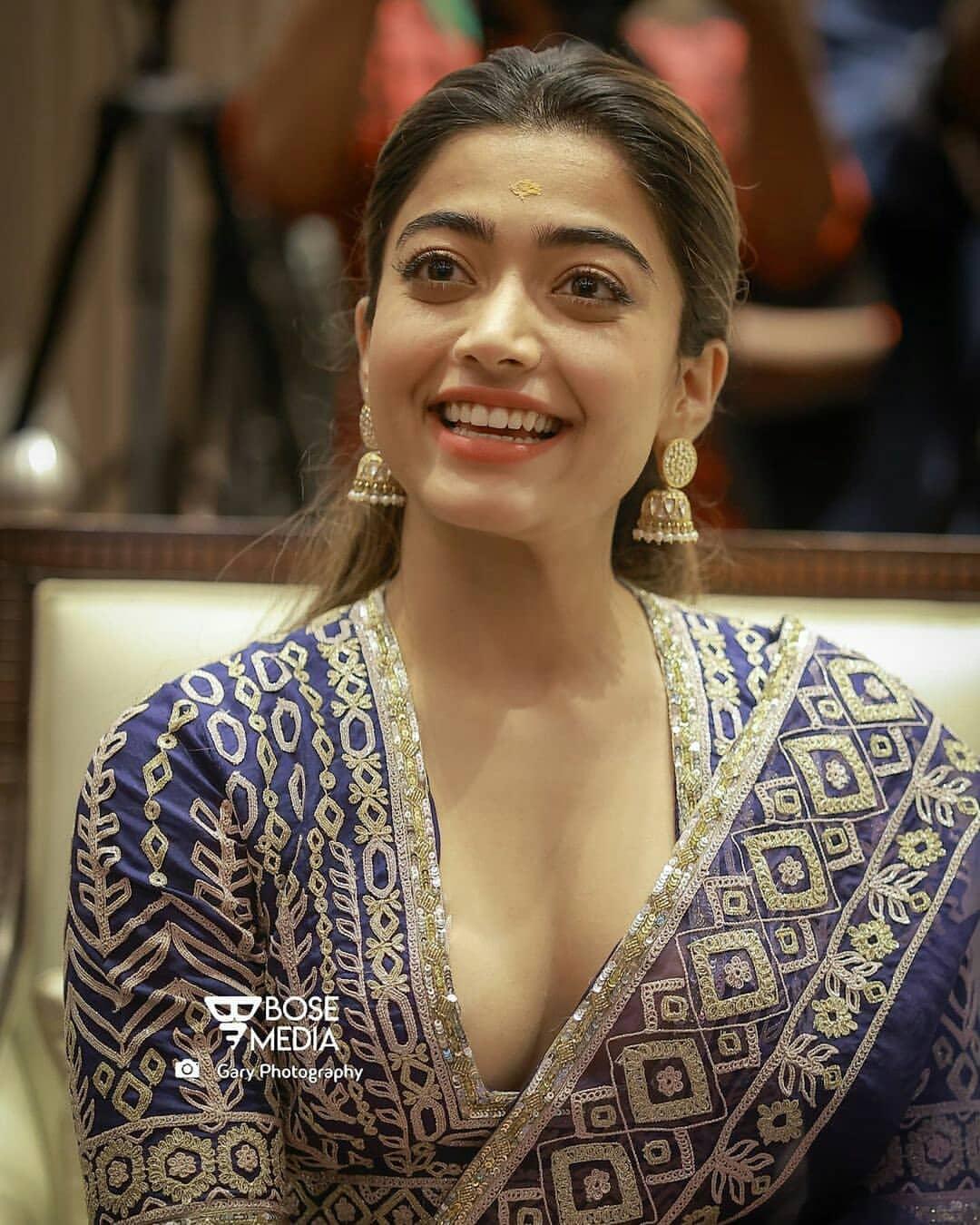Rashmika exposing cleavage in party wear dress photos | Rashmika looking very attractive hot photos gallery