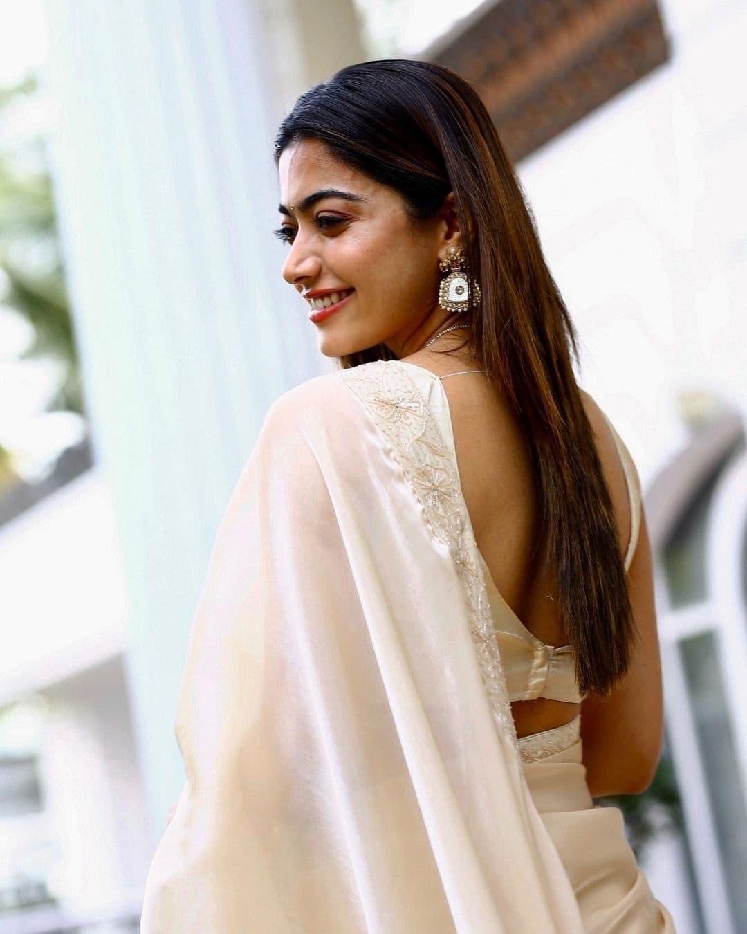 National crush Rashmika Mandanna in white saree hot photos gallery| latest hot and sexy photos gallery