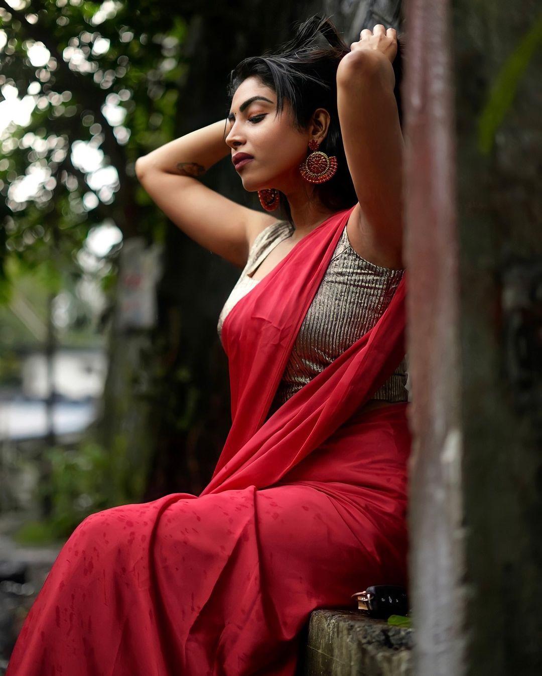 Ameya Mathew in red Transparent saree hot photos gallery | exposing very hot photos gallery