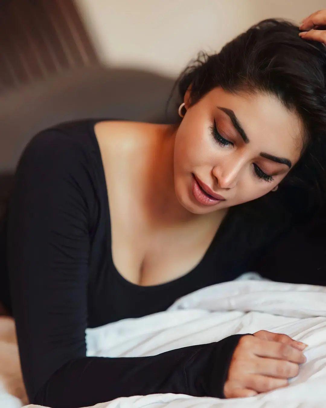 Ameya Mathew exposing cleavage in black dress hot photos | latest hot and spicy stills