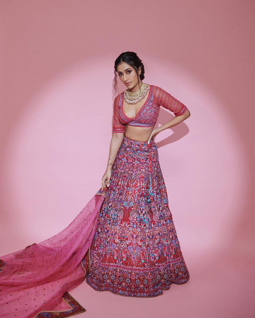 Dhanashree got her stunning photoshoot done wearing a lehenga, all eyes were on the deep neck blouse | beautiful and glamours photos