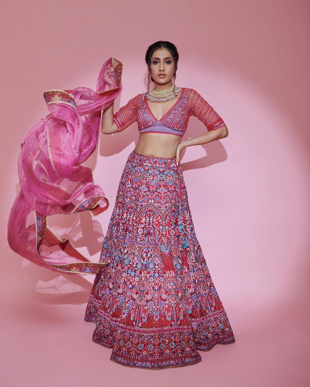 Dhanashree got her stunning photoshoot done wearing a lehenga, all eyes were on the deep neck blouse | very attractive and cute stills