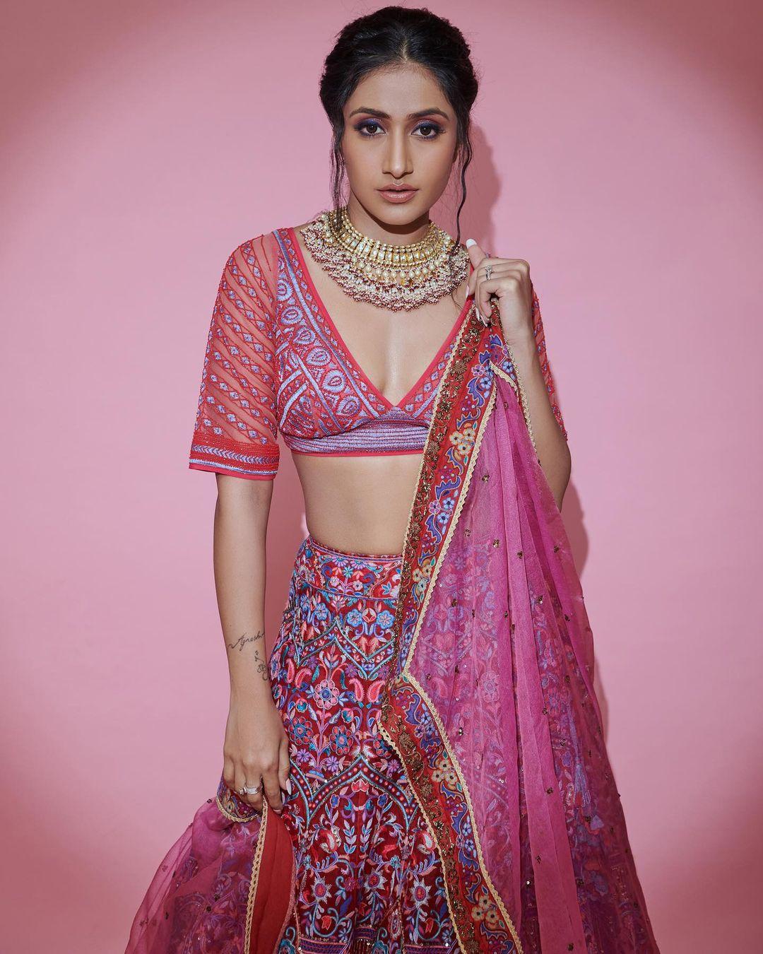 Dhanashree got her stunning photoshoot done wearing a lehenga, all eyes were on the deep neck blouse | very attractive and glamours photos