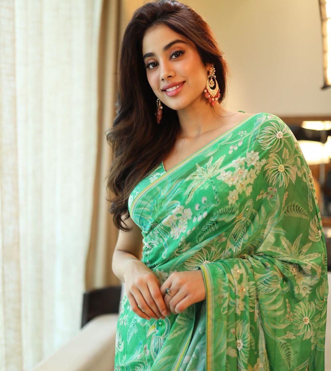 Janhvi Kapoor’s green Anita Dongre sari is a must-have summer wedding outfit |exclusive hot and spicy photos gallery