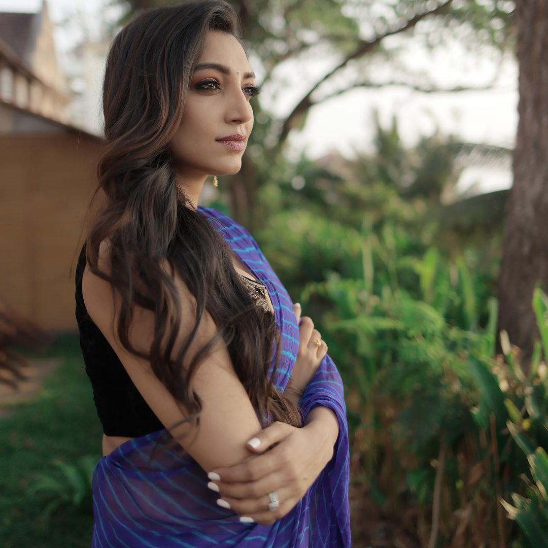 Rithu Manthra in blue transparent saree hot photos | beautiful and sexy photoshoot