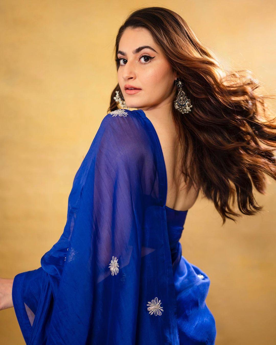 Bollywood actress Shivaleeka Oberoi exposing in transparent blue saree photos | beautiful and sexy photoshoot