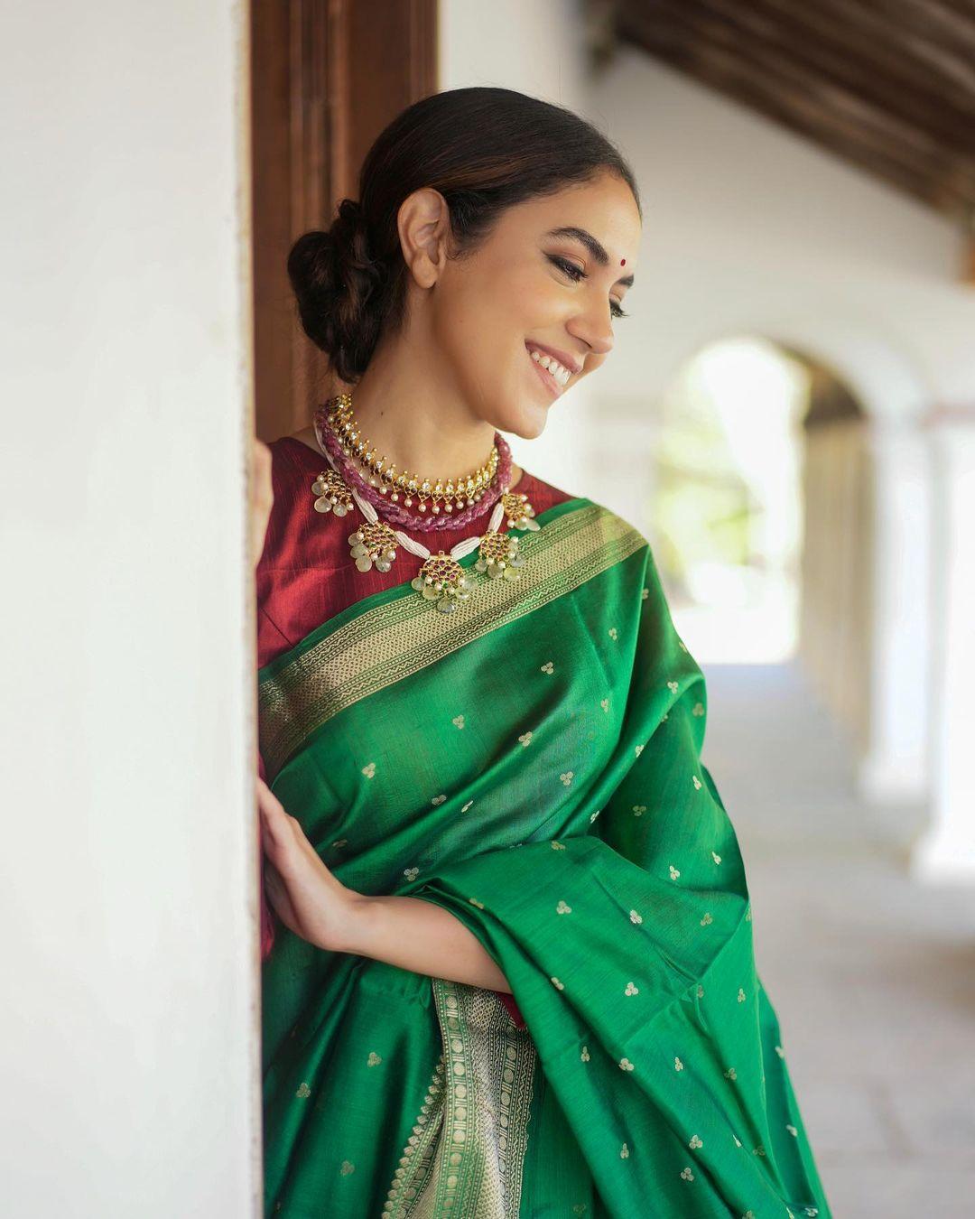 South Indian Actress Ritu Varma in green saree hot photos | beautiful and glamours photos