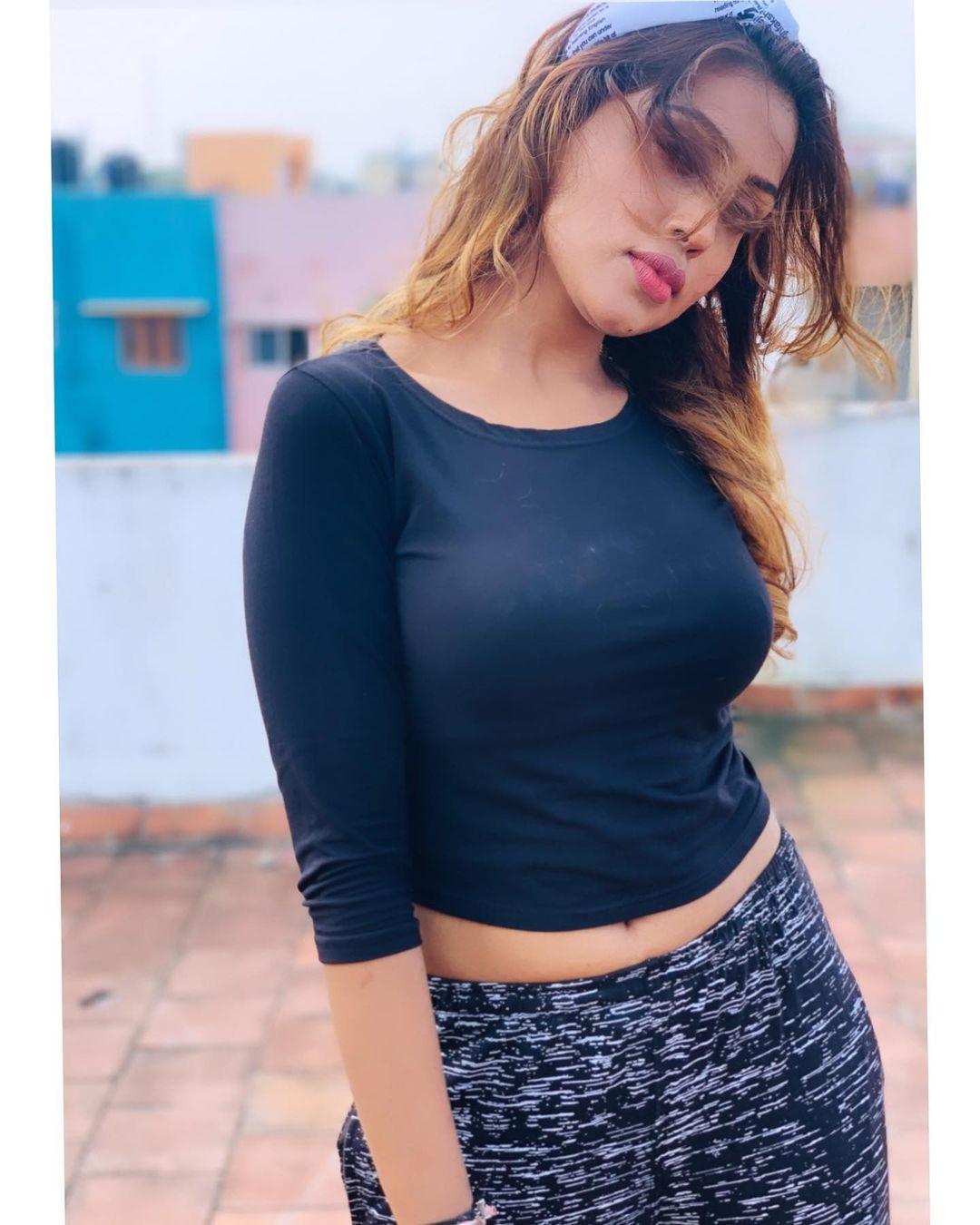 Tamil actress Sri Nikha and n black t shirt exposing hot photos | latest hot and sexy photoshoot
