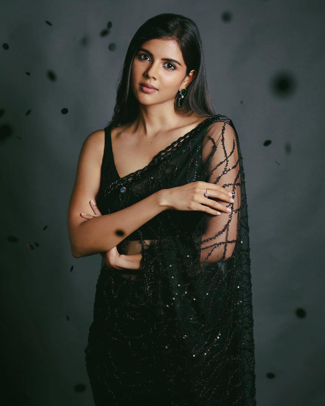 Kalyani Priyadarshan in black transparent saree photos gallery | beautiful and glamours photos