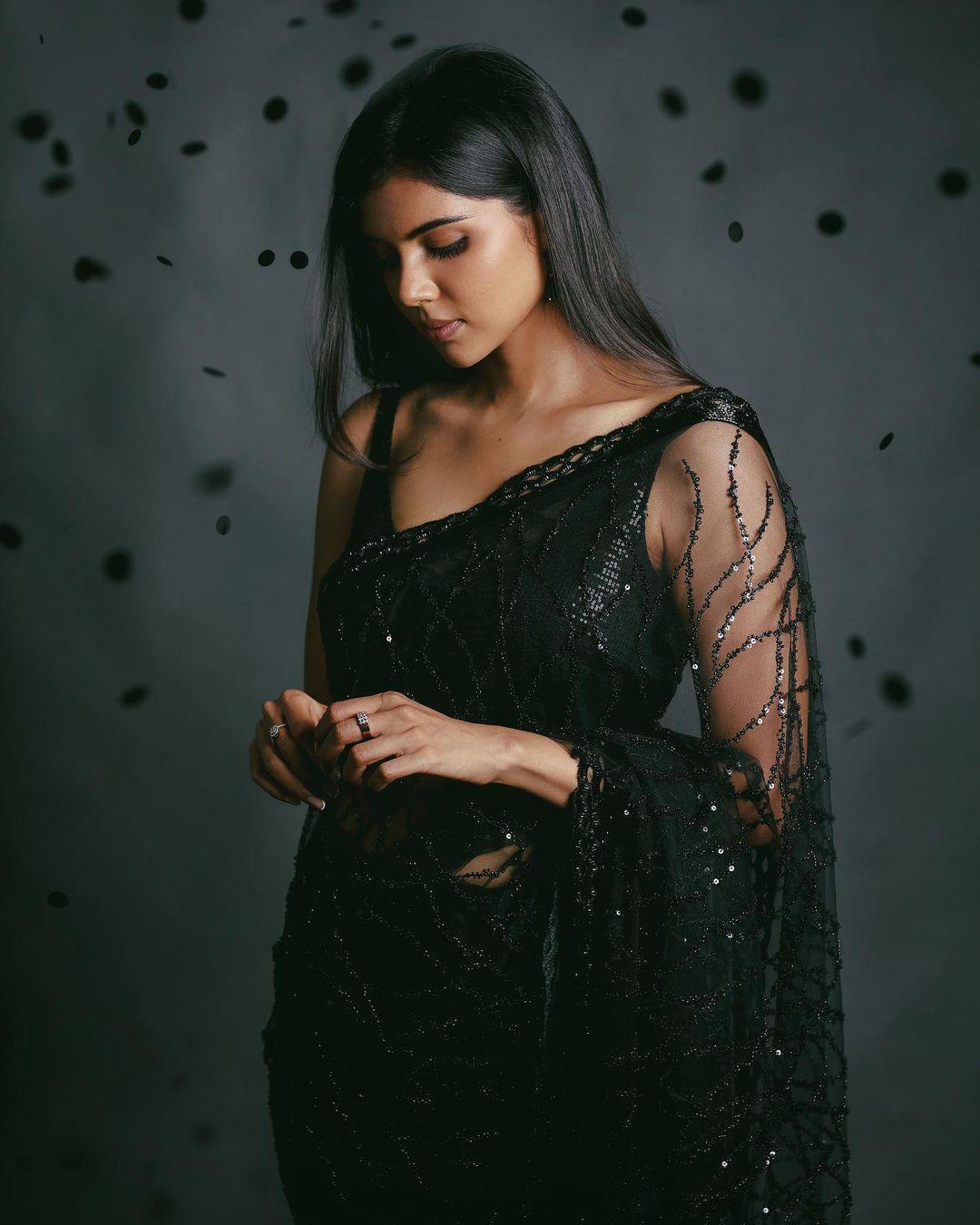 Kalyani Priyadarshan in black transparent saree photos gallery | beautiful and glamours photos