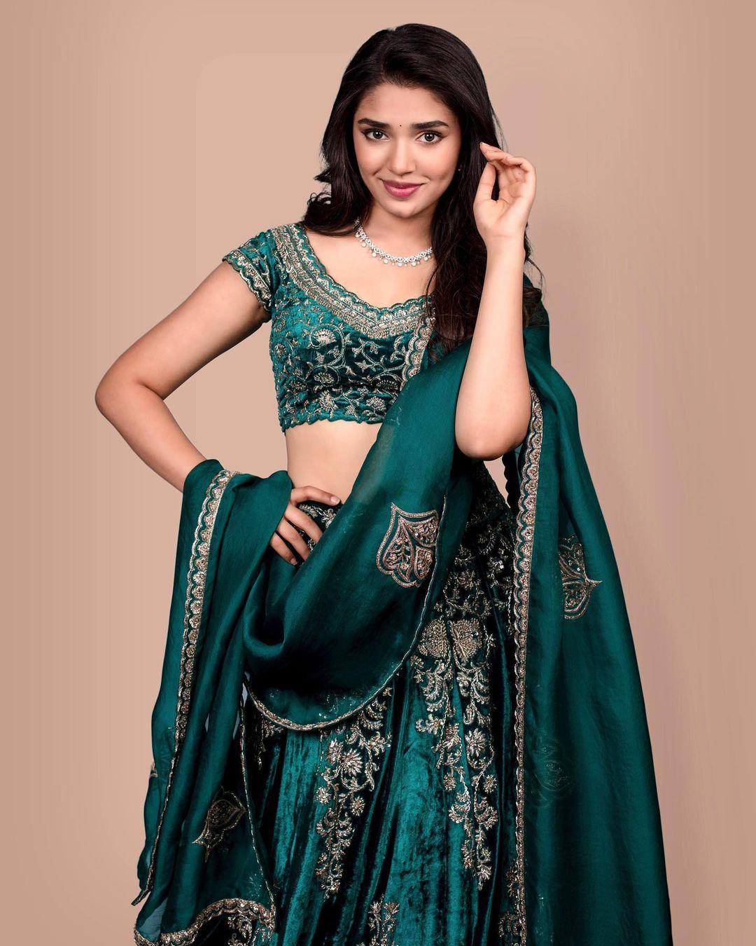 Beautiful and glamours photos | Krithi Shetty in blue lehanga hot and sexy photoshoot