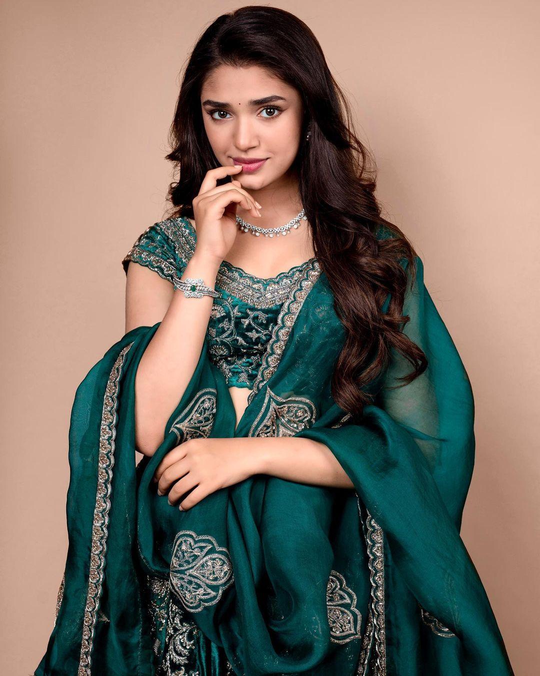 Beautiful and glamours picture | Krithi Shetty in blue lehanga hot and sexy photoshoot