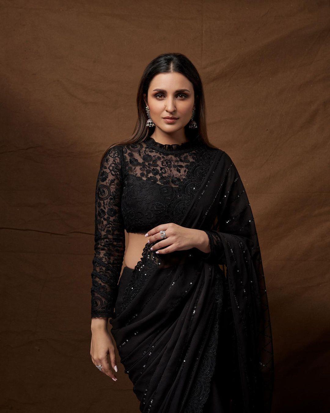 Black transparent saree hot photos | Parineeti Chopra exclusive hot and spicy stills