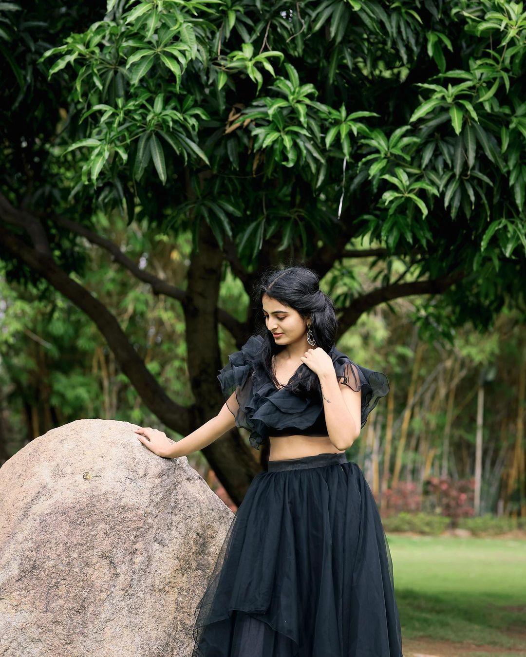 Exposing hot photos gallery | Ananya Nagalla very stylish and sexy photos in black dress