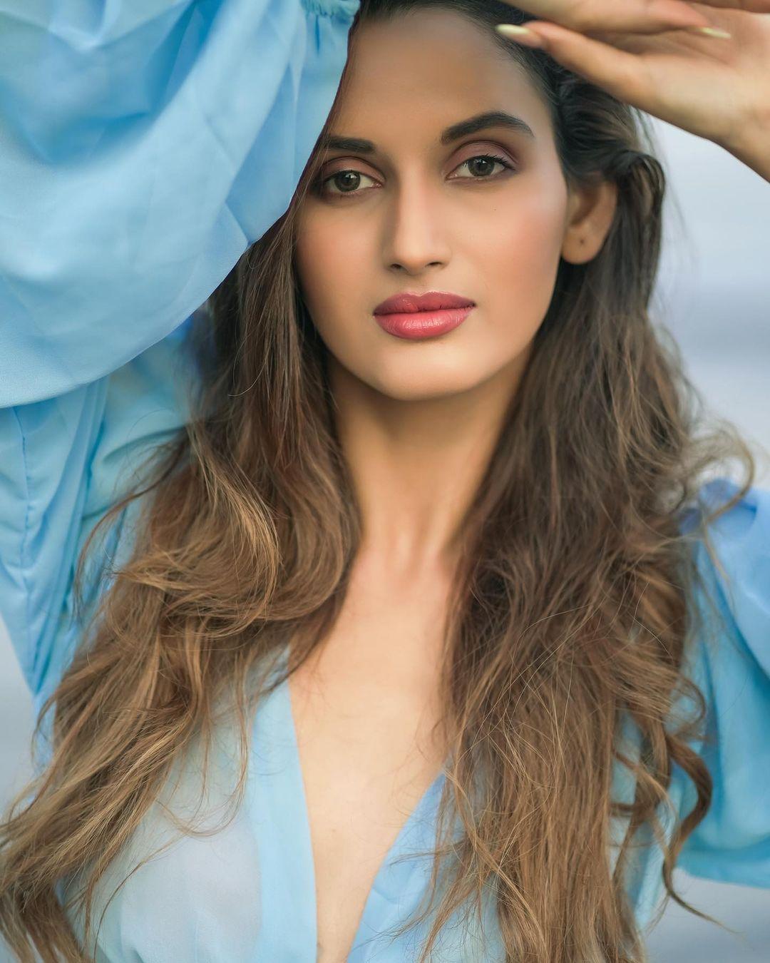 Latest Hot and Unseen Photos | Shivani Jadhav exposing Cleavage in blue transparent dress