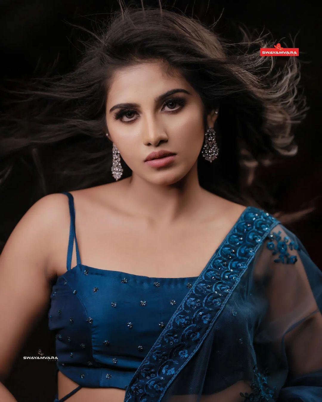Looking very cute and hot photos | Maneesha Mahesh in black saree hot and sexy photoshoot