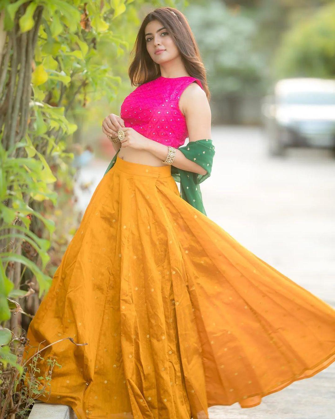 South Indian Actress hot photos | Amritha Aiyer very stylish half saree sexy photoshoot
