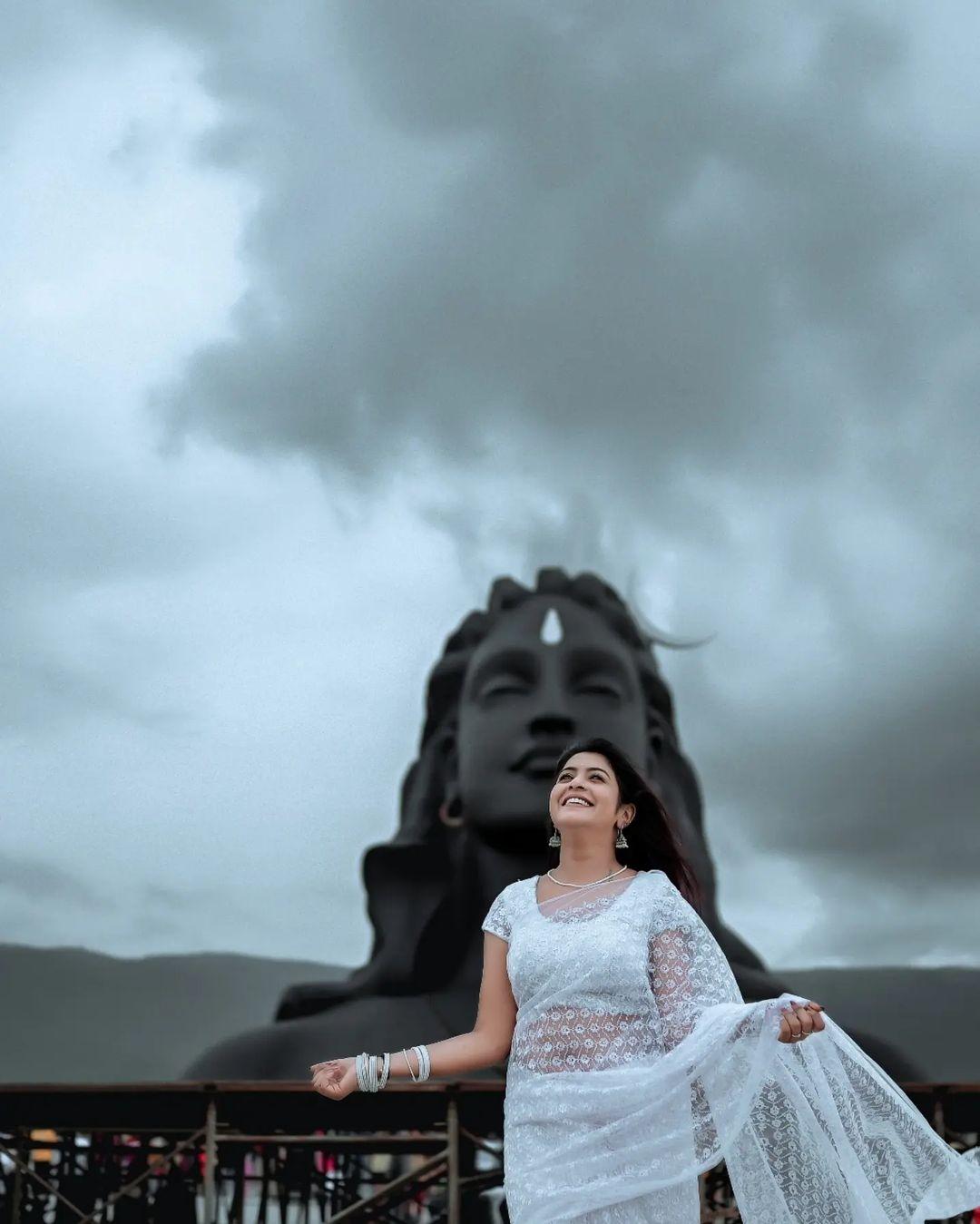 Very glamours and cute picture | Ardra Das in white transparent saree hot photos gallery