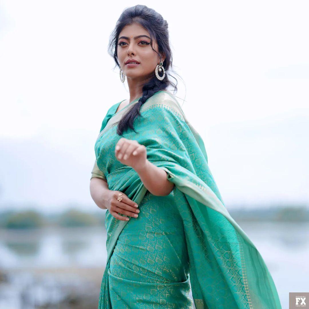 Hot and sexy photoshoot | Merin Philip in blue saree hot photos gallery