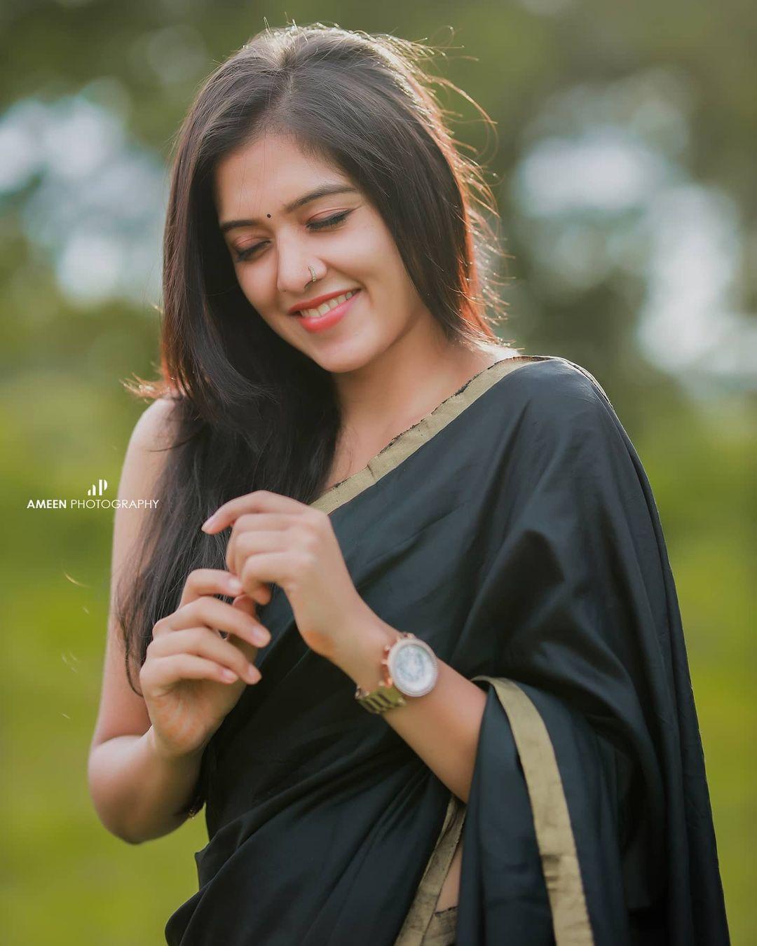 Beautiful and sexy photoshoot | Aadhya Prasad in black Transparent saree hot and sexy stills