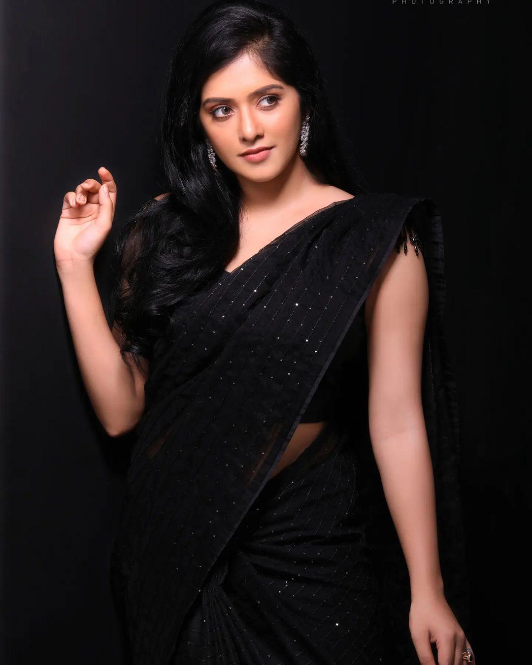 Exclusive very hot photos gallery | Aadhya Prasad in black Transparent saree hot and sexy stills