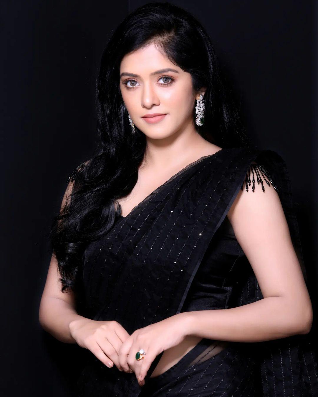 Exclusive very hot photos gallery | Aadhya Prasad in black Transparent saree hot and sexy stills