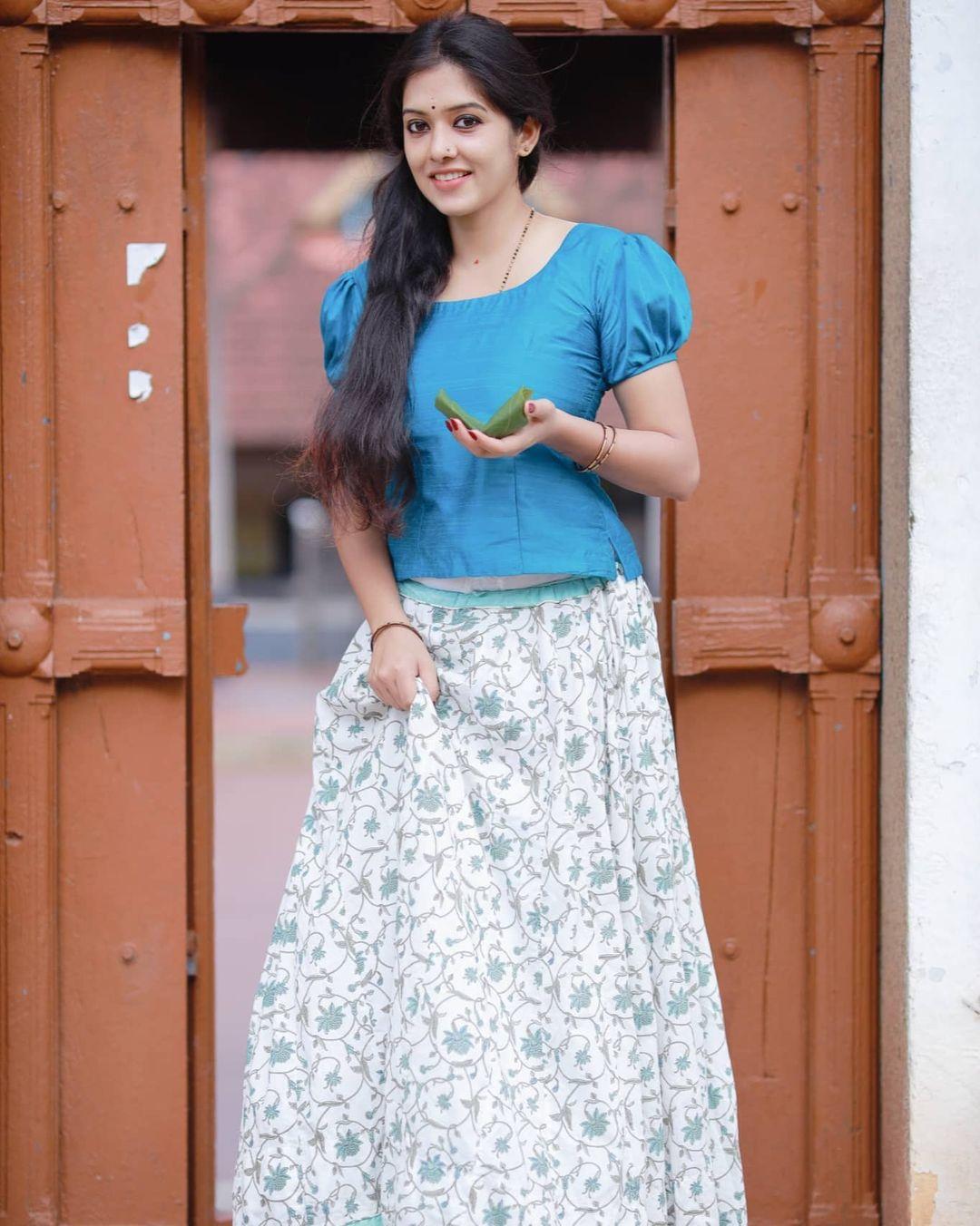Exclusive very sexy photos | Aadhya Prasad in blue pavada and blouse hot photos