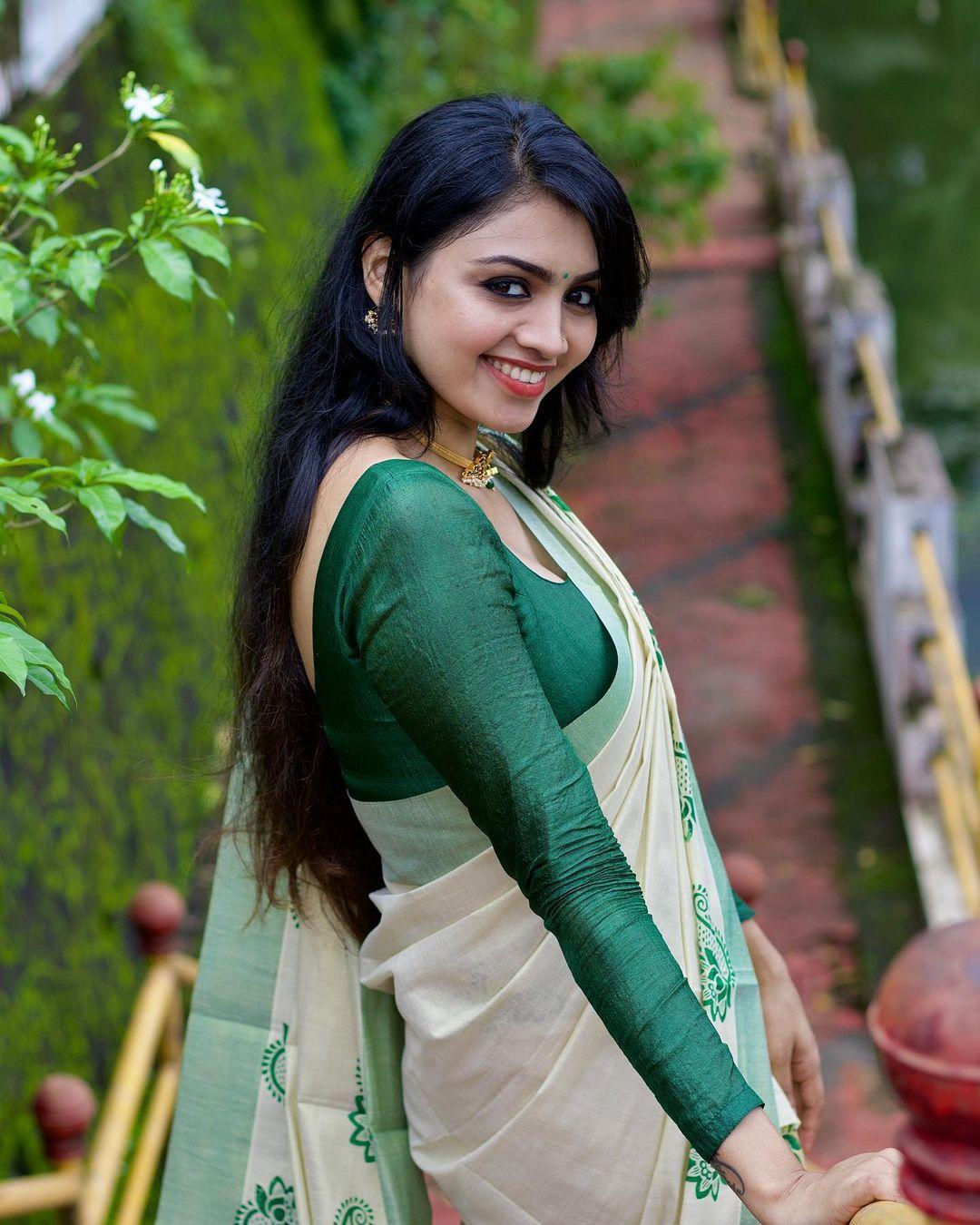 Latest hot and spicy stills | Priyanka p Santhosh wearing set saree hot and sexy photoshoot