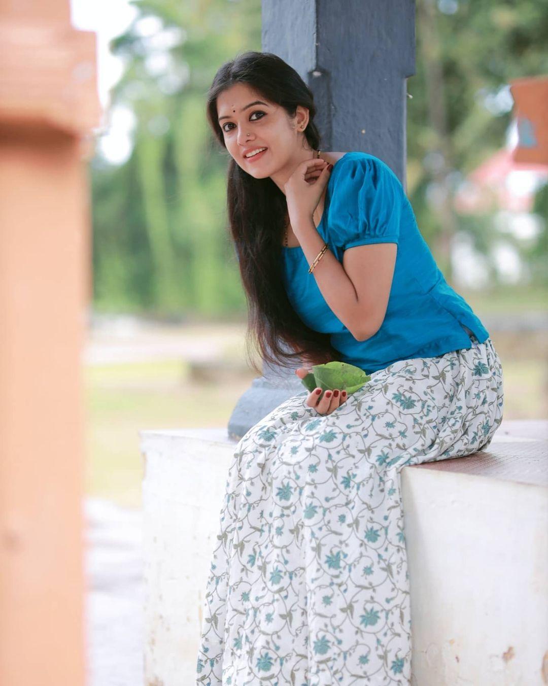 South Indian Actress hot photos | Aadhya Prasad in blue pavada and blouse hot photos
