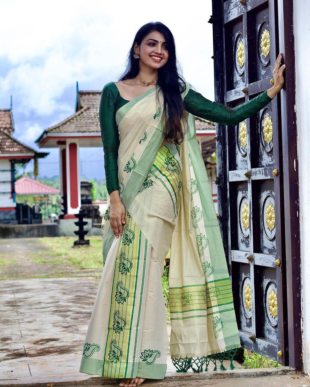 South Indian Actress hot photos | Priyanka p Santhosh wearing set saree hot and sexy photoshoot
