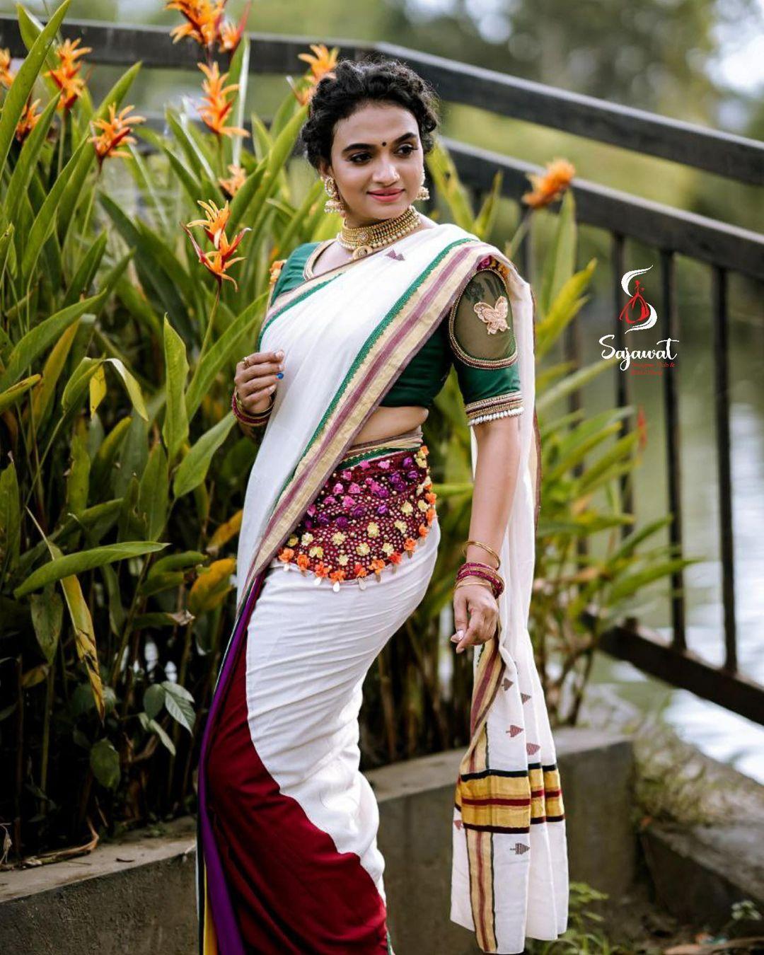 Exclusive very hot photos gallery | Krishna Prabha in white saree hot and sexy photoshoot