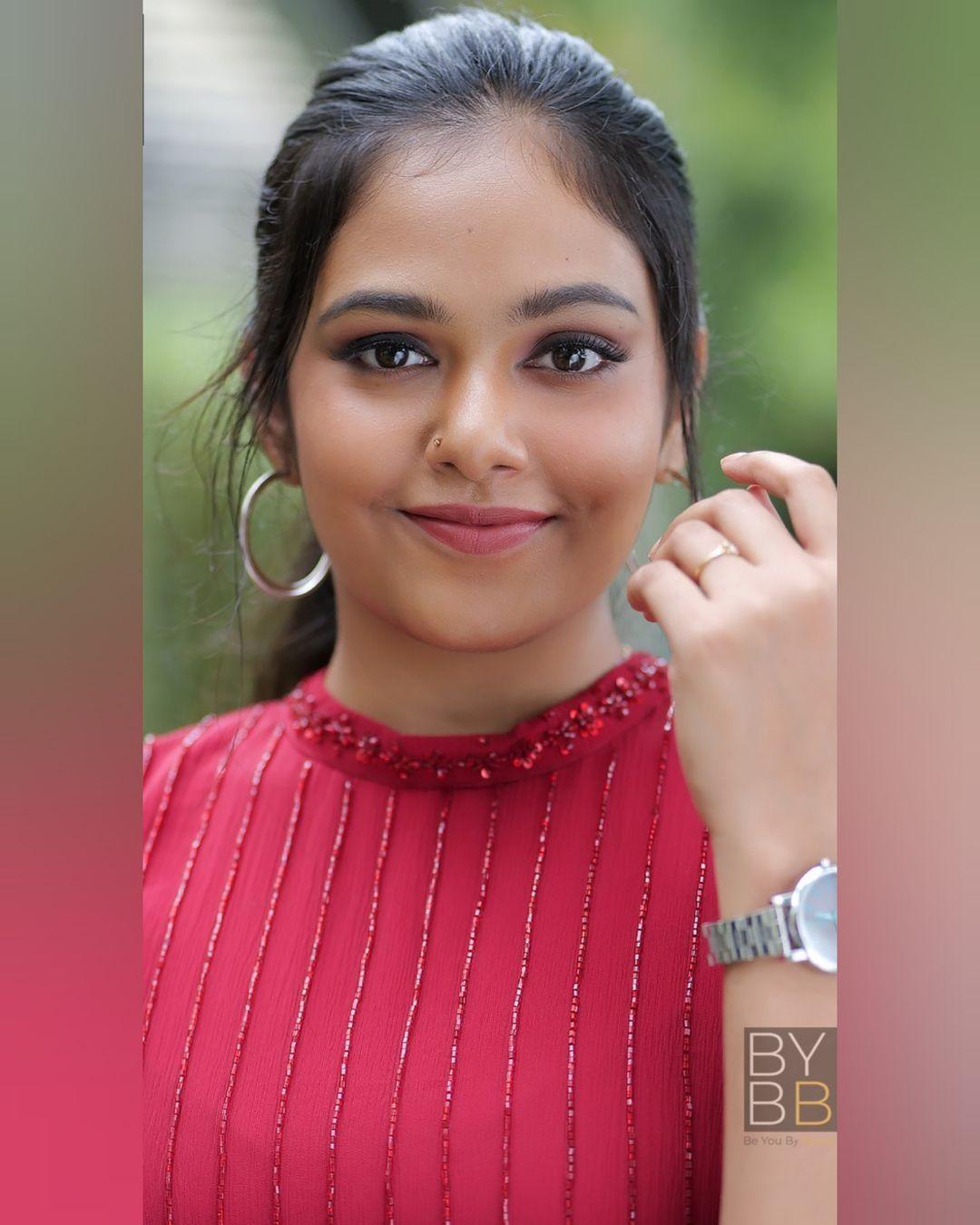 Very cute and sexy photoshoot | Rebecca Santhosh looking very attractive and cute stills in Red dress