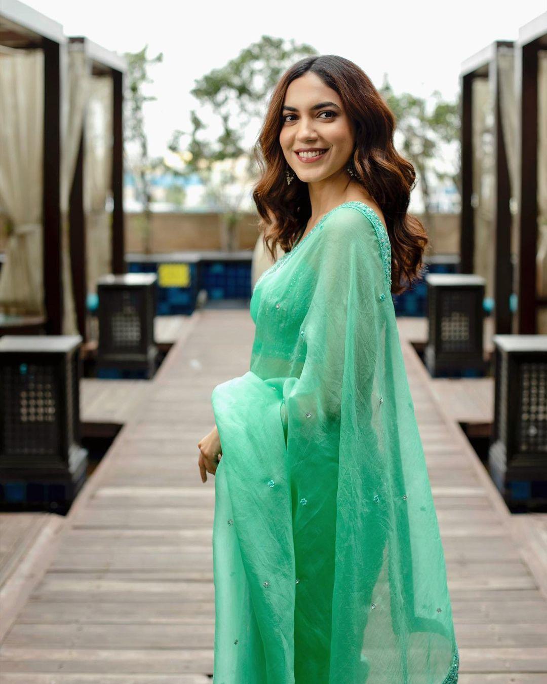 Beautiful and sexy photoshoot | Ritu Varma in green transparent saree hot photos gallery