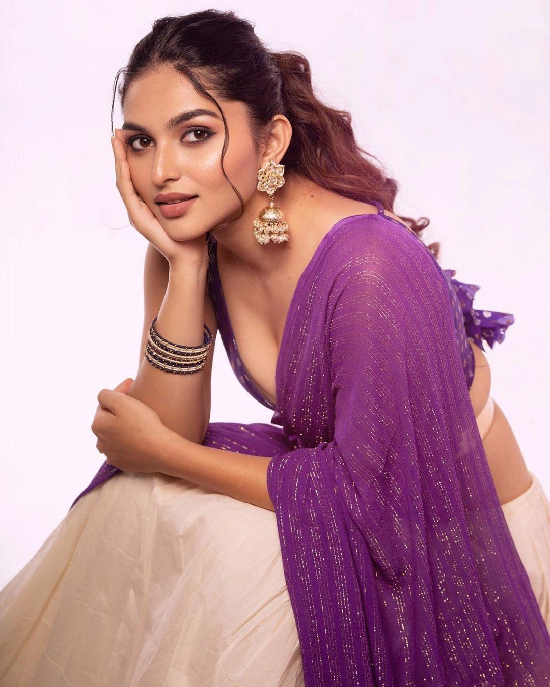 Purple half saree hot photos | kayadu lohar exclusive very hot and sexy photoshoot in half saree