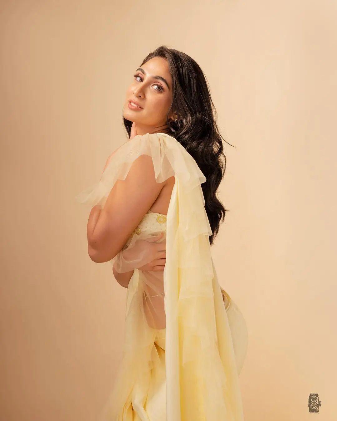 Exclusive very hot photos | Deepti Sati wearing transparent yellow saree exposing photos